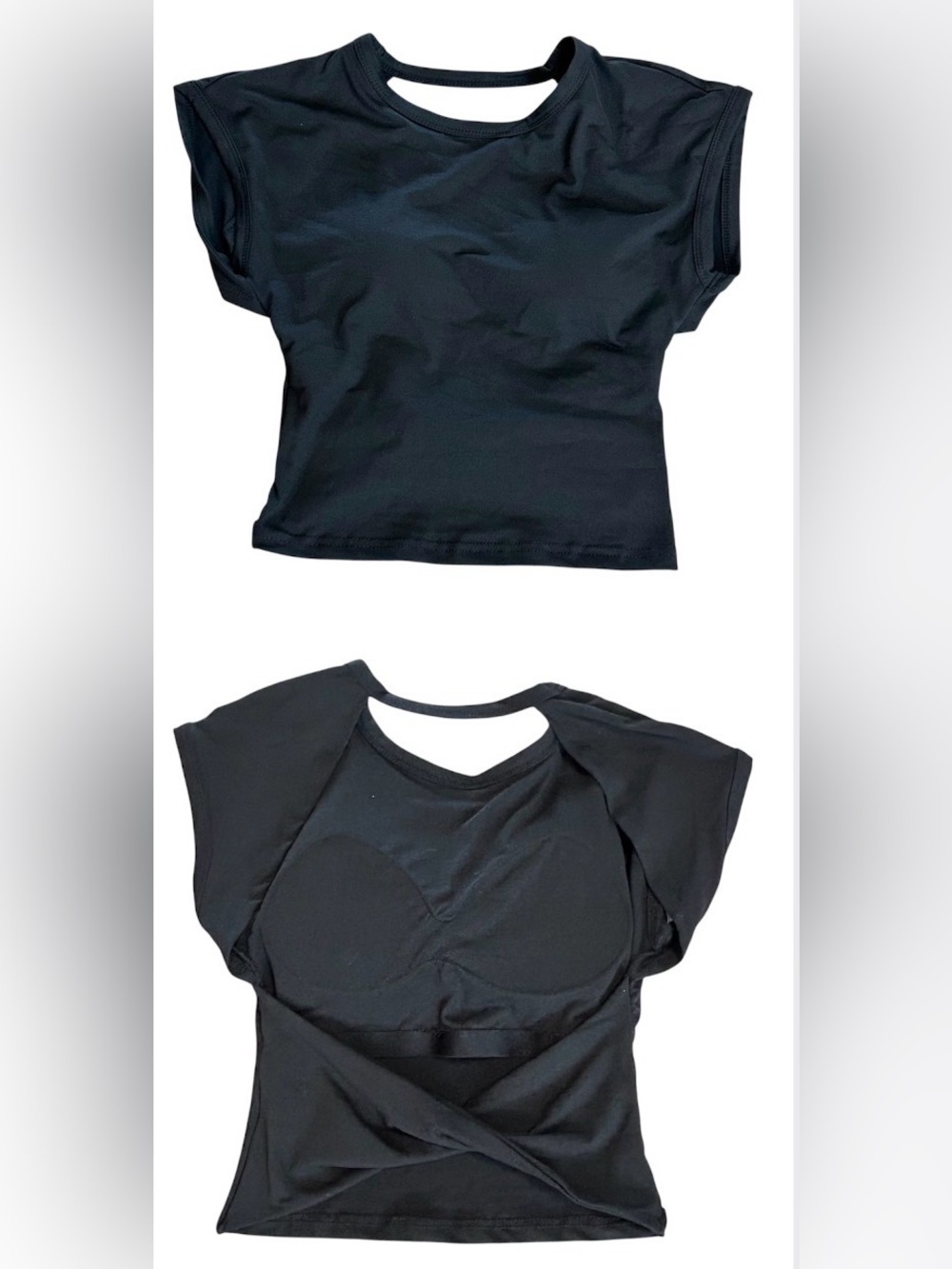 Black Crop Tee with Cutout Back Short Sleeves Size S NWOT